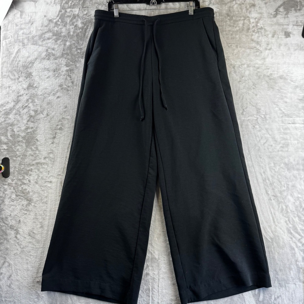 A New Day Wide Leg Pants Women L Black Drawstring Elastic Waist (1914)